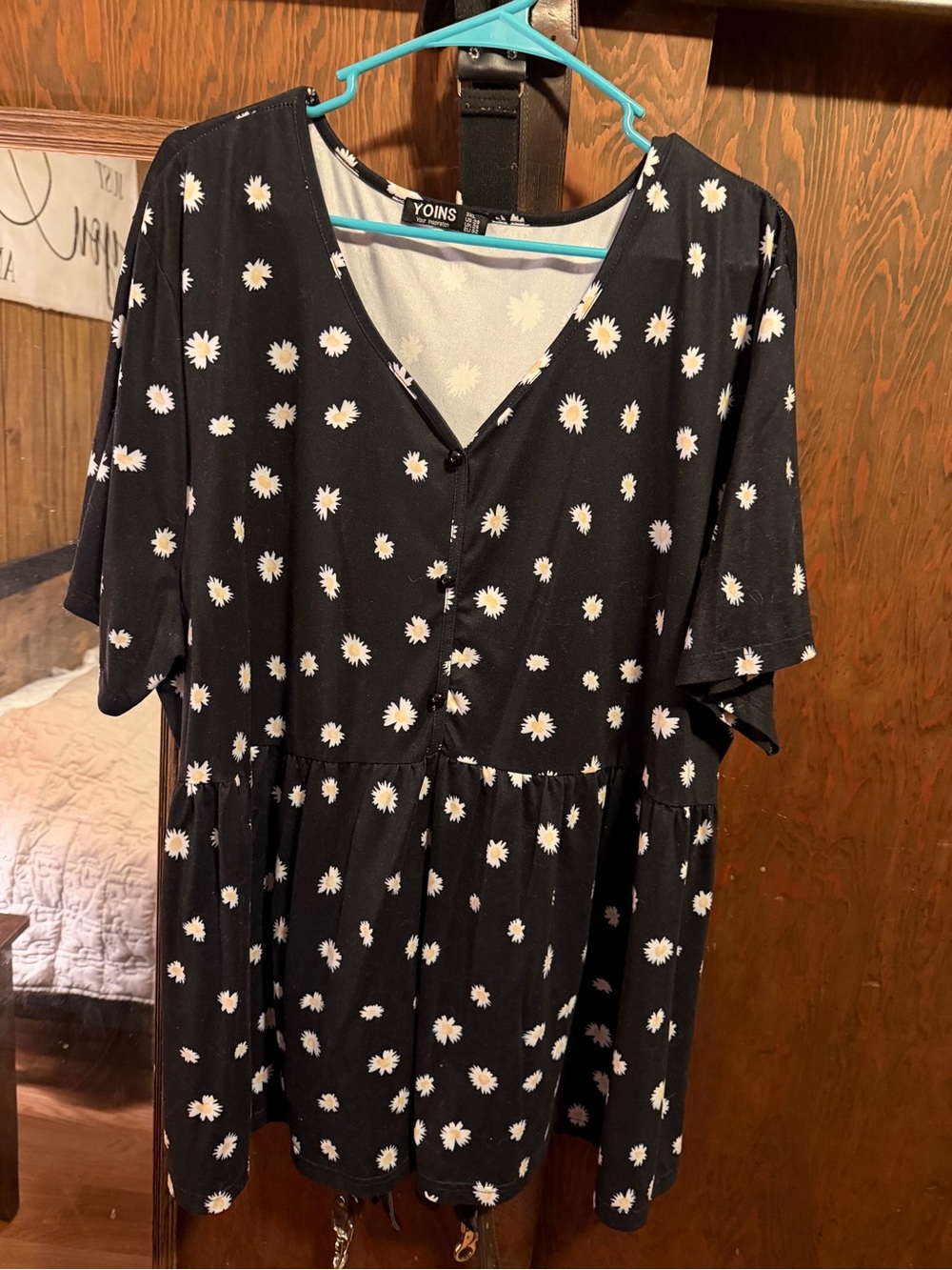 YOINS Black Daisy Button-Front Babydoll Top